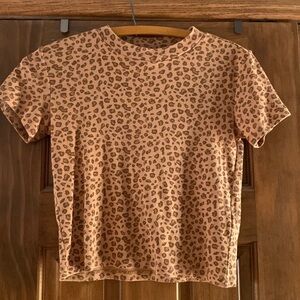 Topshop Short Sleeved Crop Top Animal Print Cotton Blend US 6
